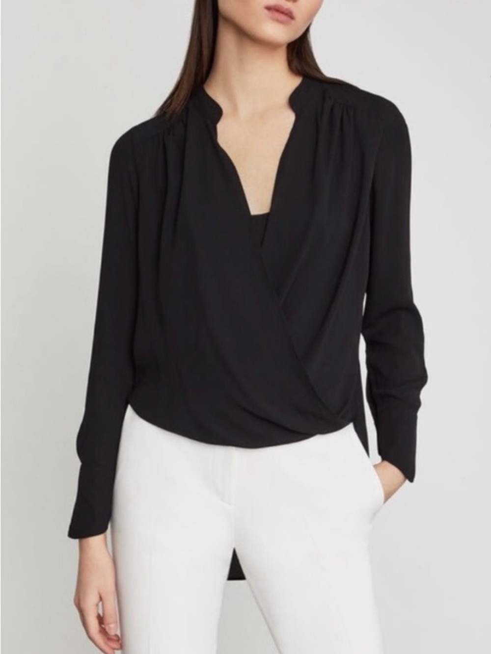 NWT BCBGMAXAZRIA Jaklyn Draped Front Blouse - Black - Size M